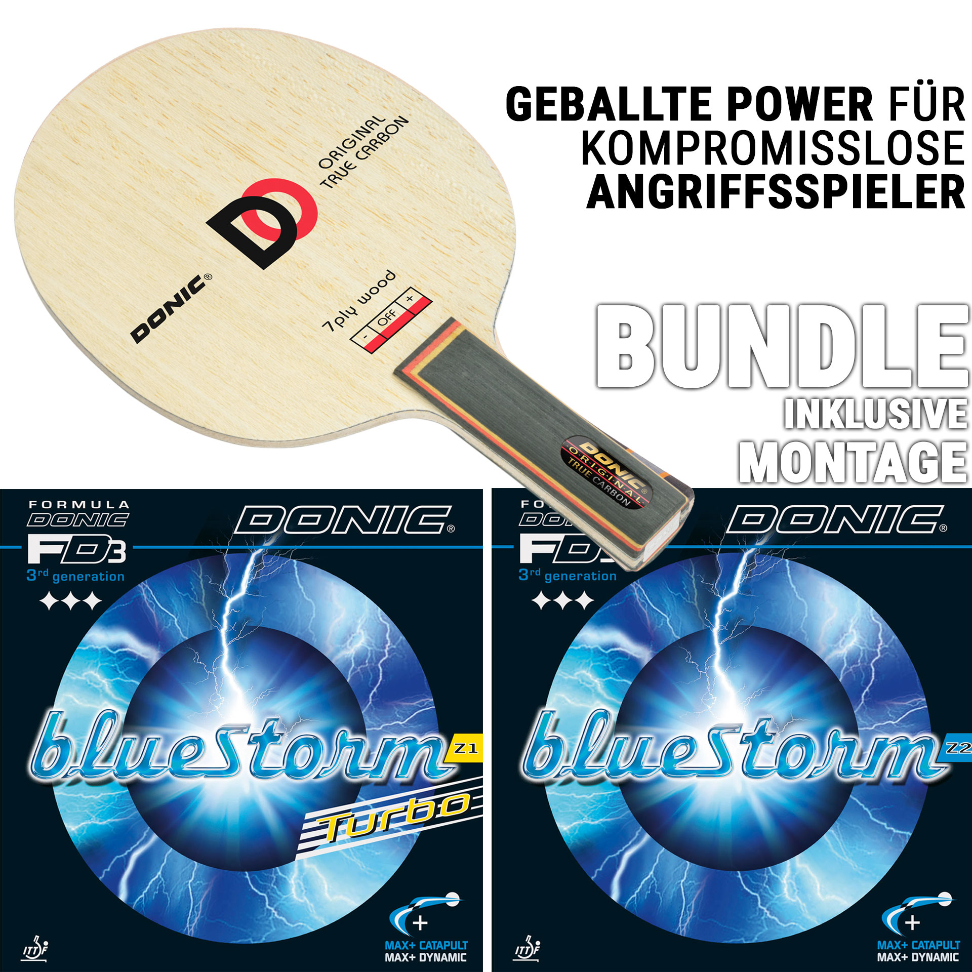 Bundle - DONIC ORIGINAL TRUE CARBON / BLUESTORM Z1 TURBO / BLUESTORM Z2 