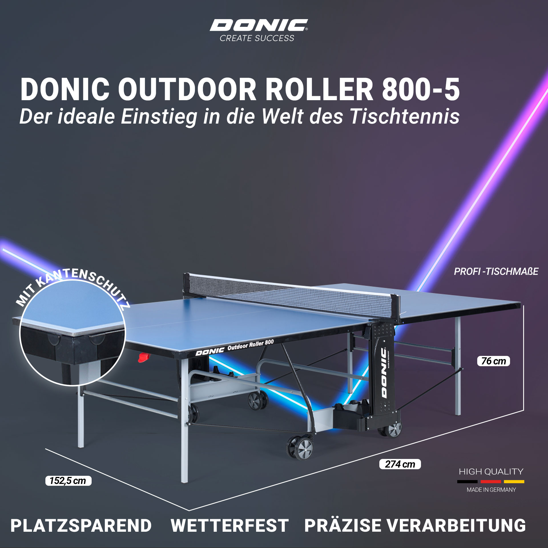 Tischtennis-Tisch DONIC Outdoor Roller 800 -5, blau