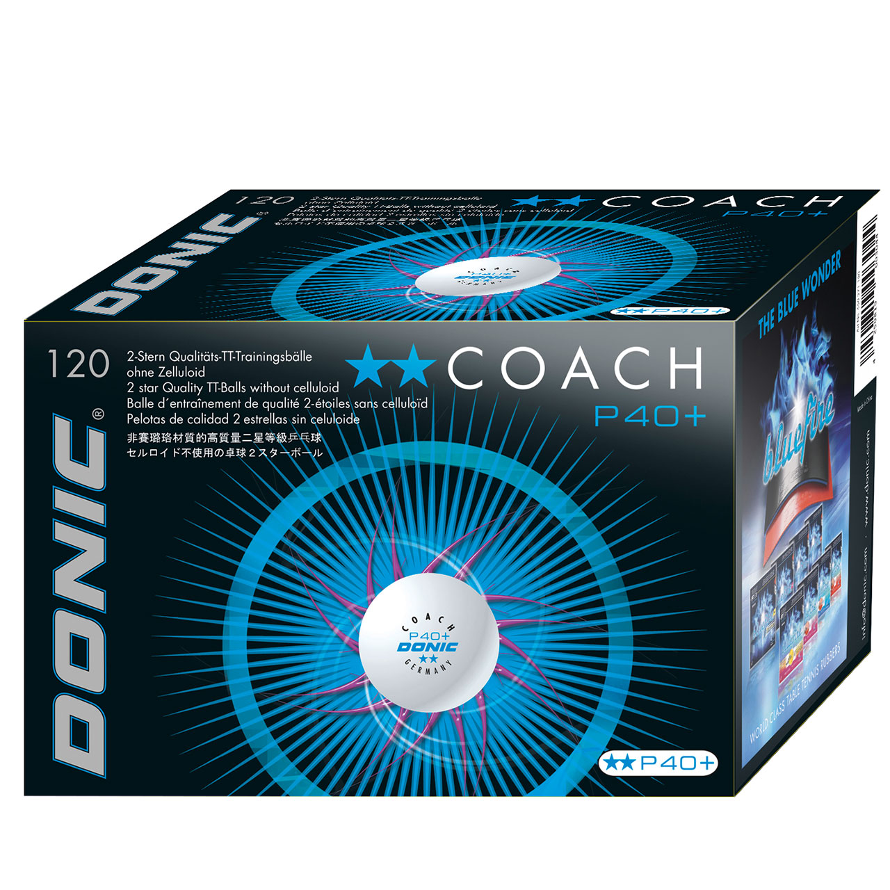 Tischtennis Trainingsball DONIC Coach P40+ ** Cell-Free 120er Karton weiß