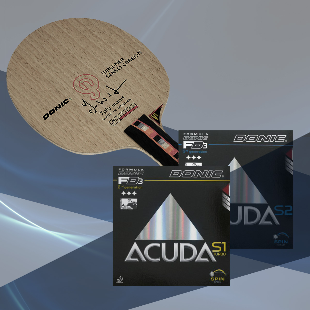 Bundle - DONIC WALDNER SENSO CARBON / ACUDA S1 TURBO / ACUDA S2 