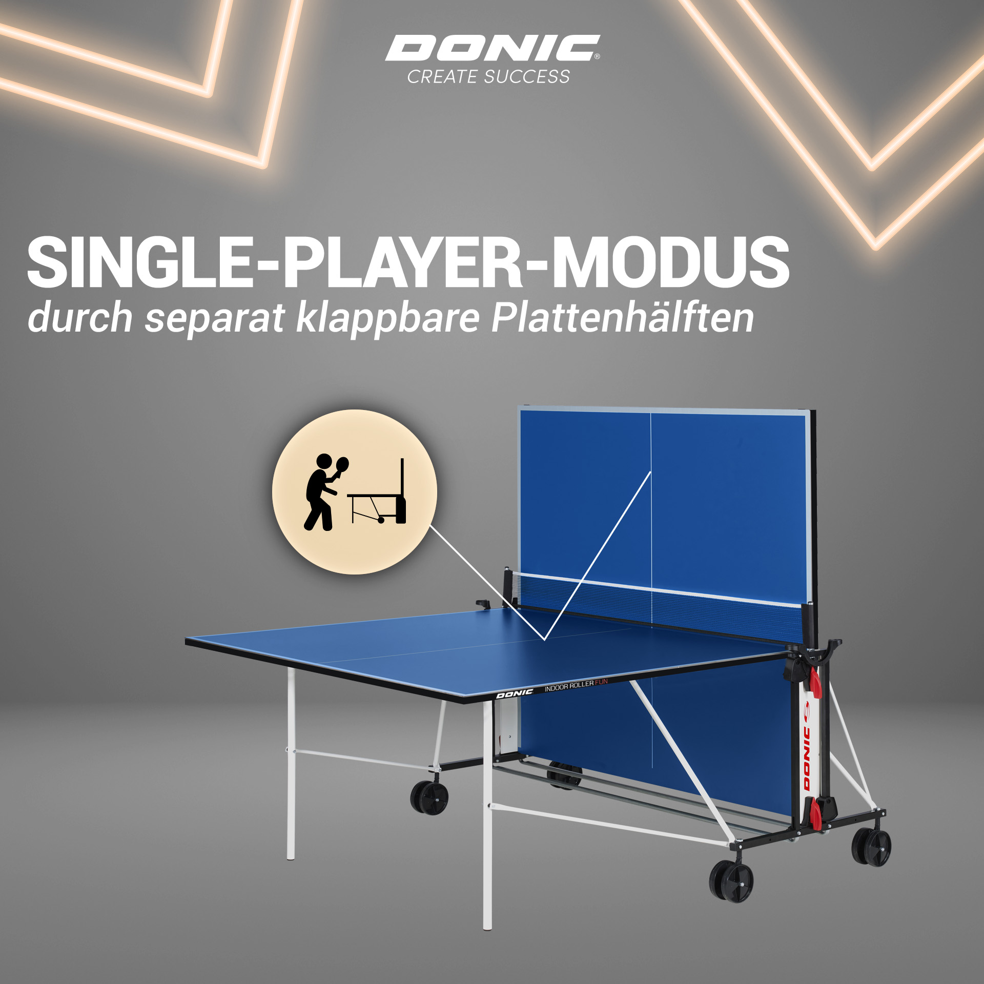 Tischtennis-Tisch DONIC Indoor Roller Fun, Single-Player-Modus