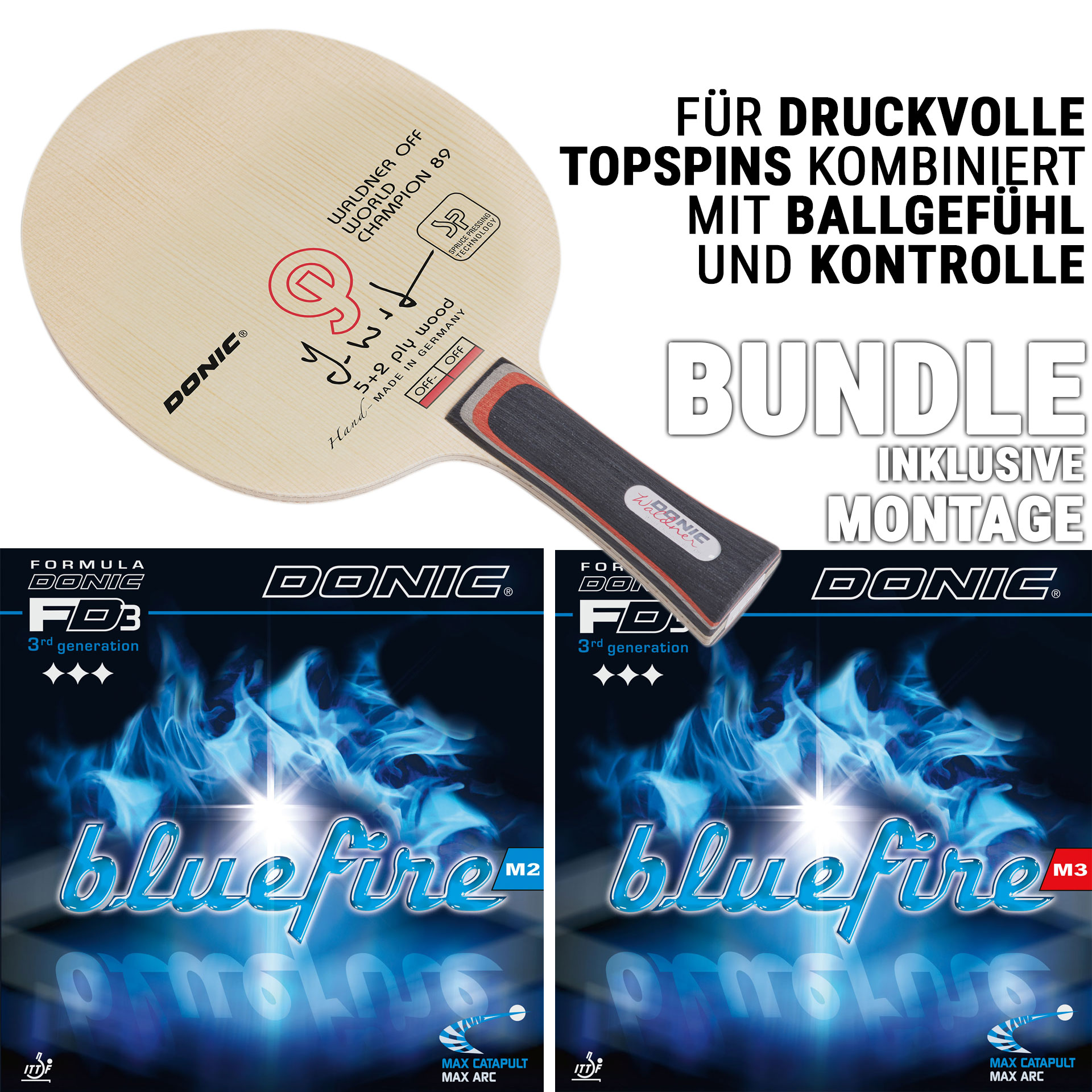 Bundle - DONIC WALDNER OFF WC 89 / BLUEFIRE M2 / BLUEFIRE M3 