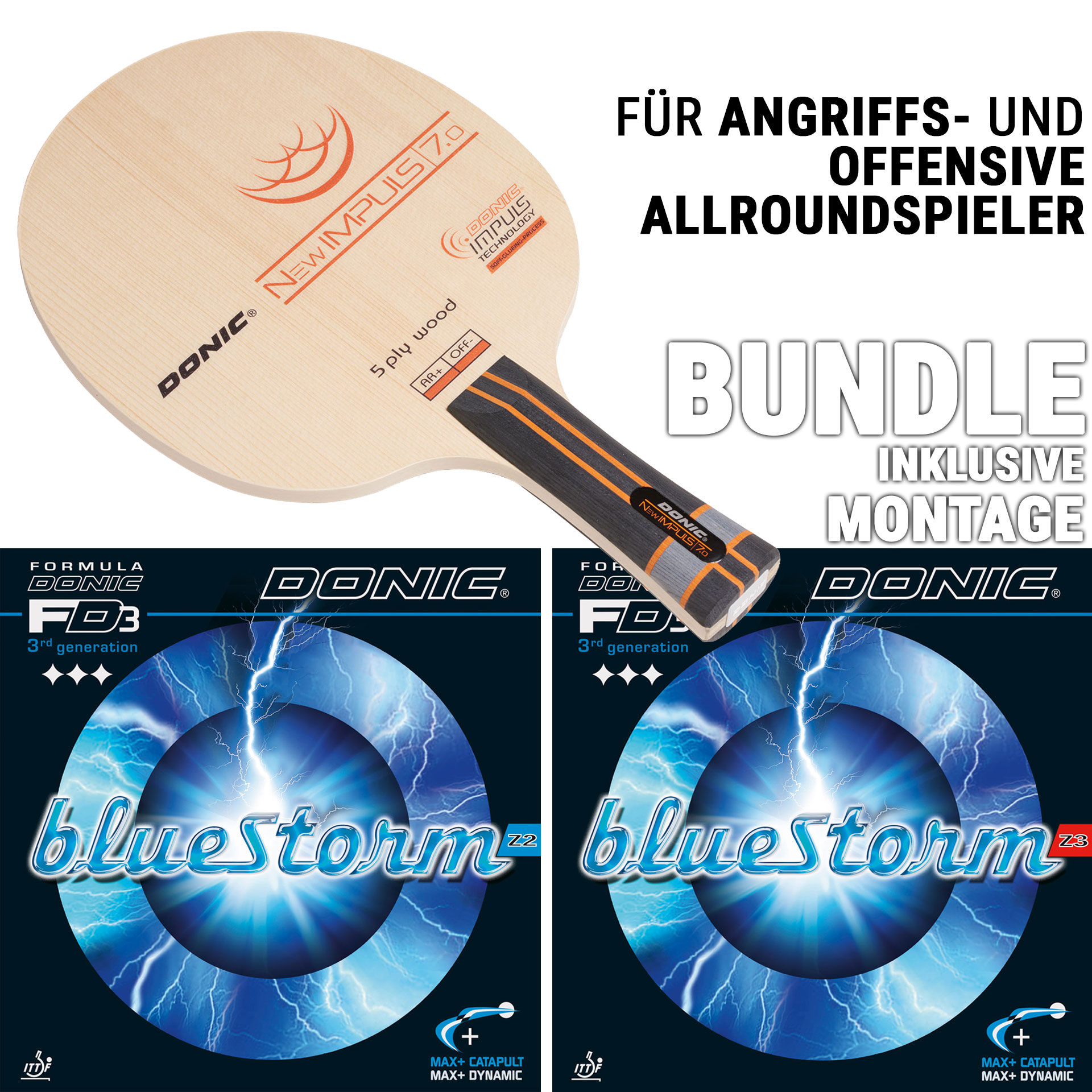 Bundle - DONIC NEW IMPULS 7.0 / BLUESTORM Z2 / BLUESTORM Z3